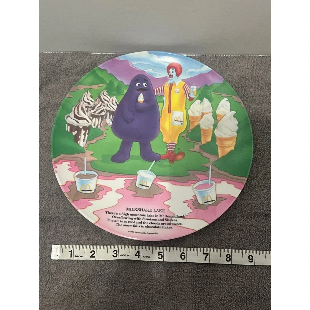 Vintage 1989 McDonalds Milkshake Lake Plate Ronald McDonald Grimace Melamine9.5